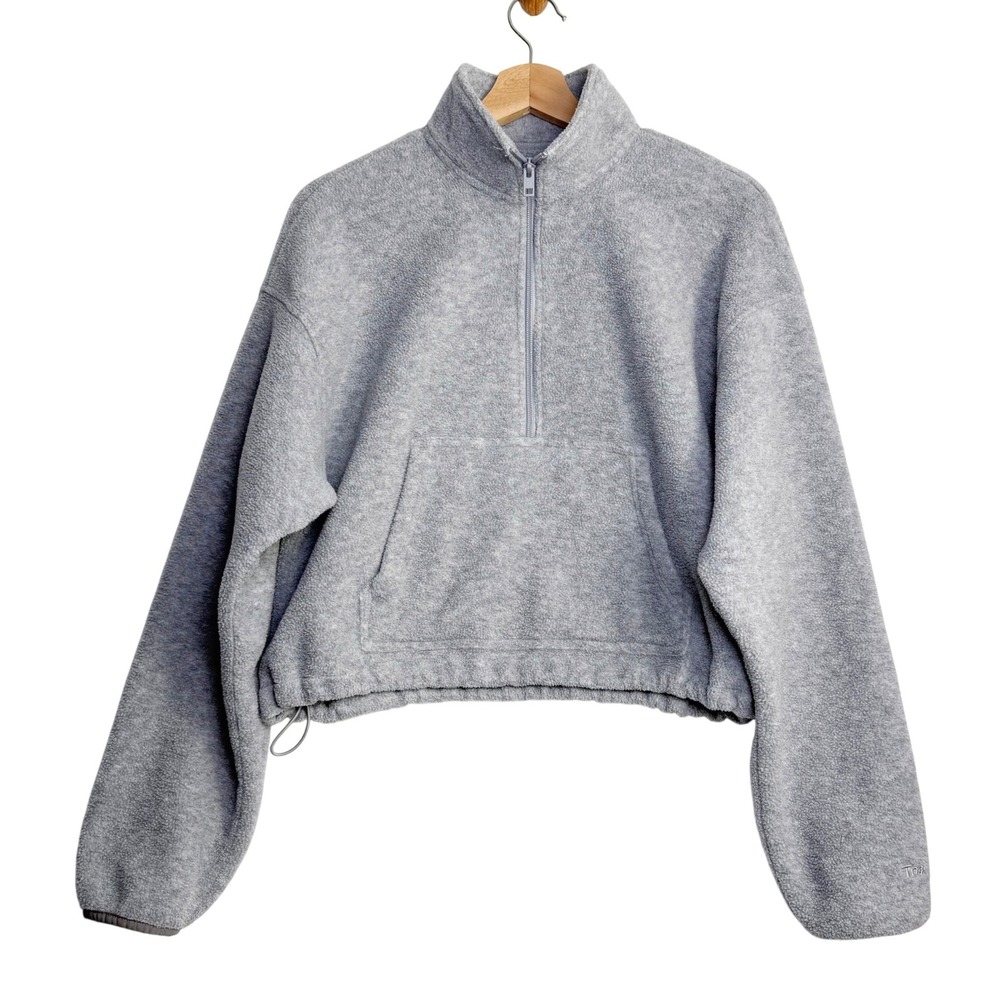 Tna Aritzia Polar Fleece Pullover Women Large Grey Quarter Zip Cropped 78952